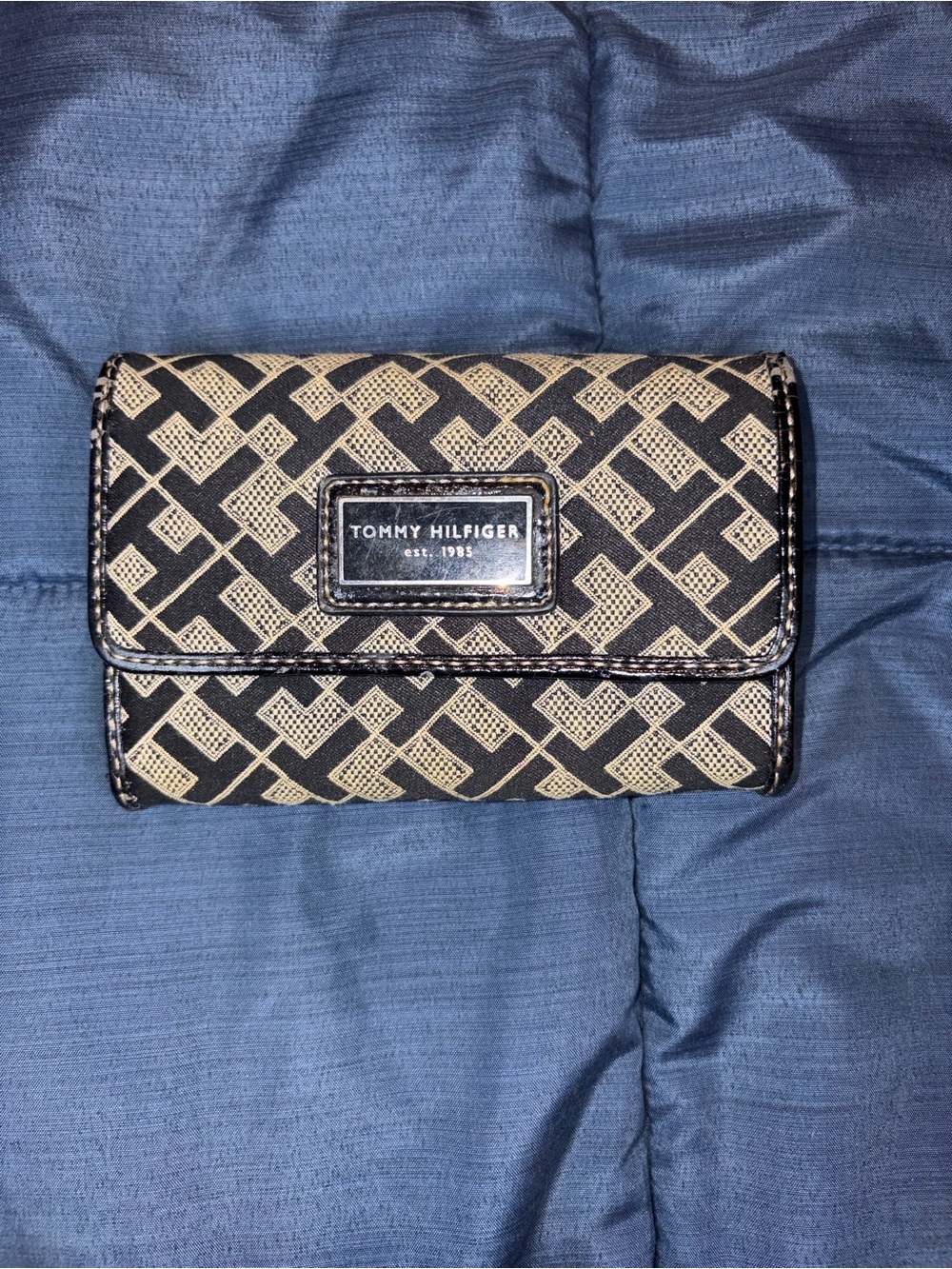 Tommy Hilfiger Black & Tan Monogram Print Snap Wallet Coin Purse